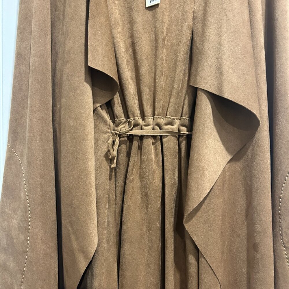 Max Studio Carmel Vicuna Faux Suede Open Front Sleeveless Vest Women’s Size S - Picture 4 of 13